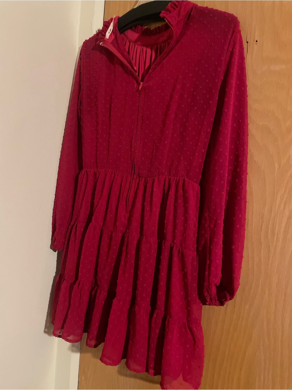 Mi Ami Red Textured Long Sleeve Dress